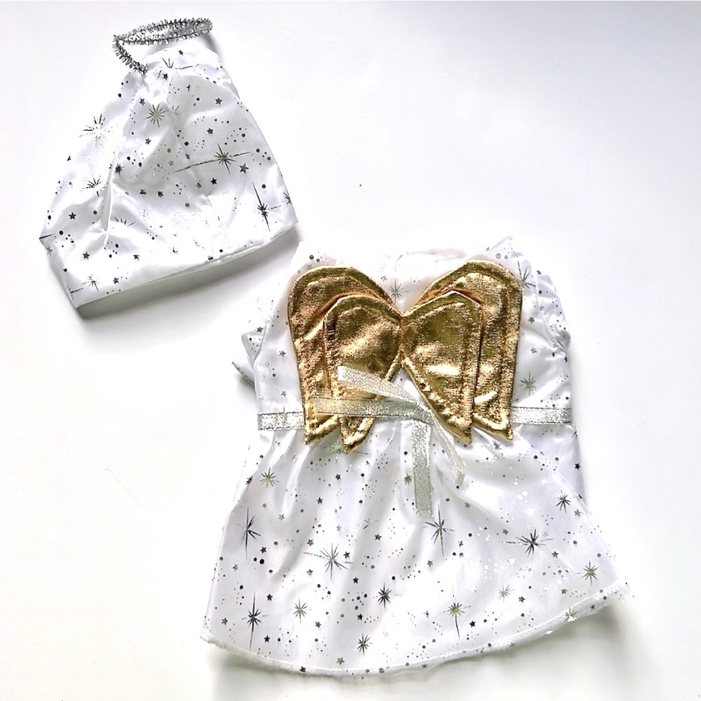 White Angel w/GOLD Wings + Halo 😇 Hat, Small Dog size: Small
